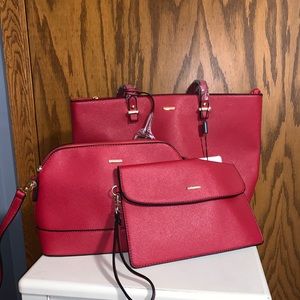 BRAND NEW red leather purse 3-piece set